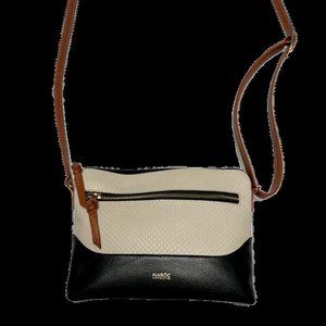 LEATHER HANDBAG - CROSS-BODY BLACK HONEY BEIGE LEATHER HANDBAG